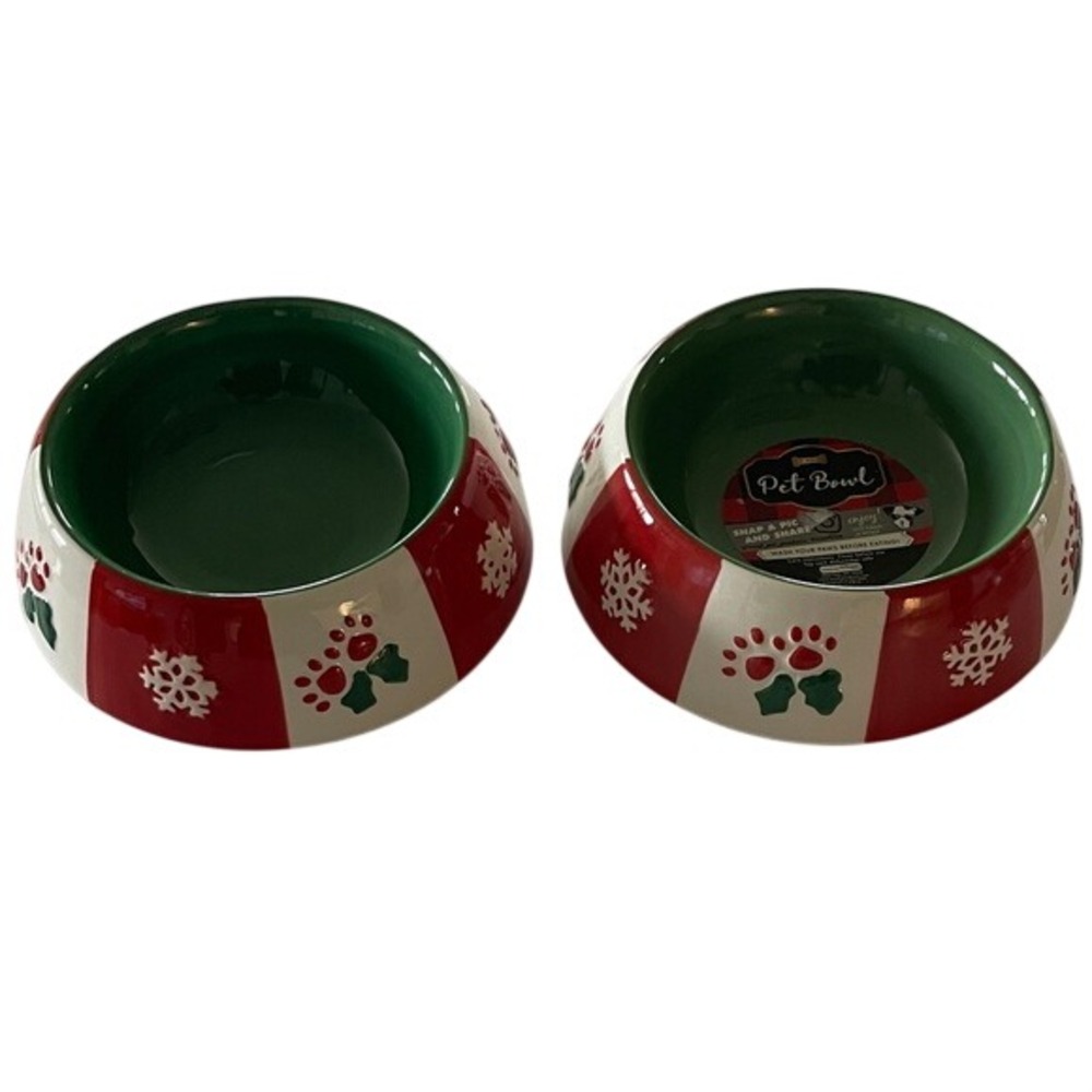 Woof Holiday Set of 2 Pet‎ Dog Bowls NEW